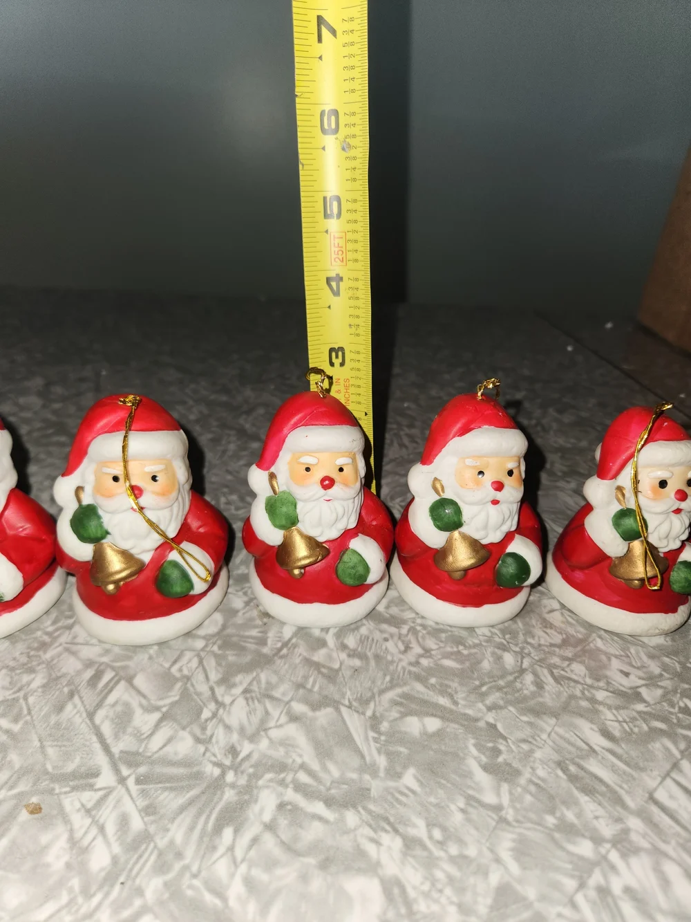Classic Red Santa Bell Ornaments - Set of 5 Holiday Figurines